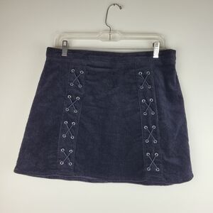 Newbury Kustom black corduroy mini skirt laceup front detail goth edgy western L